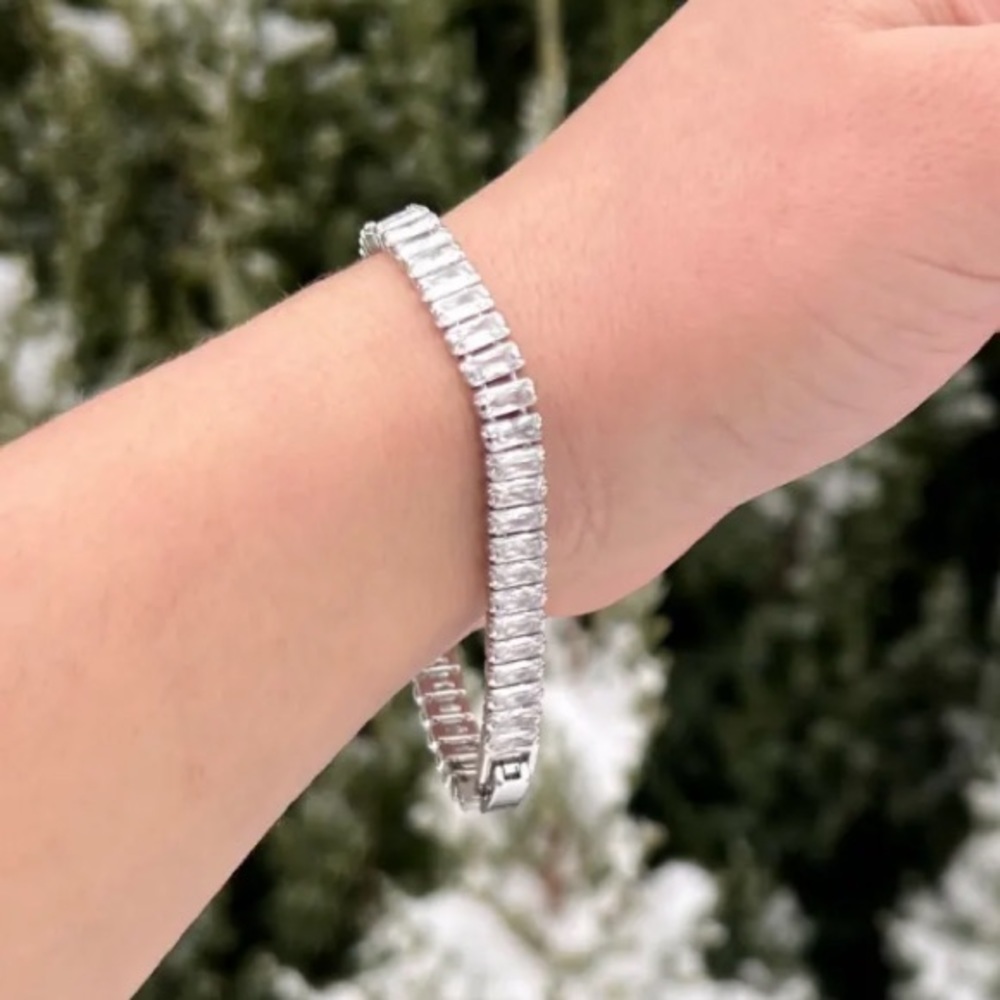 Sterling Silver 925 Bracelet Zircon Crystal Sparkly tennis bracelet unisex New